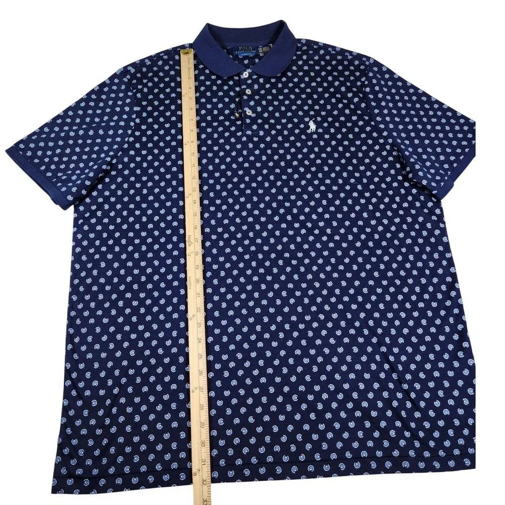 NWT Polo Ralph Lauren Men Blue Horseshoe Medallion Print Polo Shirt XXL /‎ 2XL